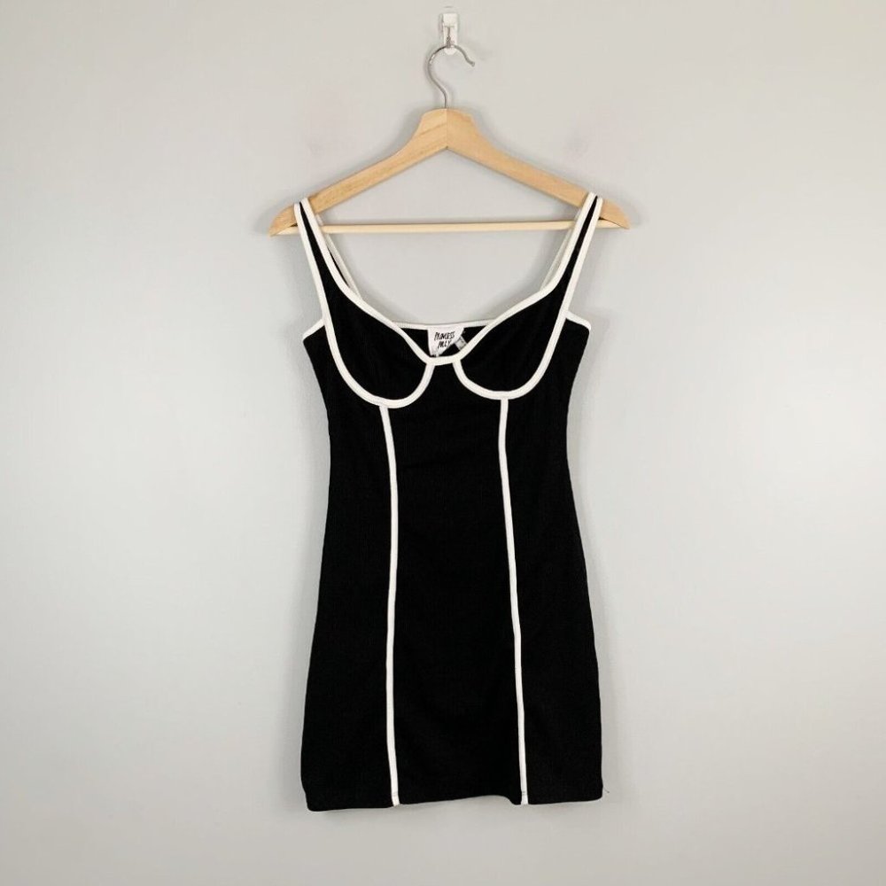 Princess Polly Jazmin Mini Dress Black White NWT Ribbed Clubbing Party US 6